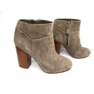 Tory Burch Tan Suede Side Zip Ankle Booties With Stacked Heels Womens US 9.5 M